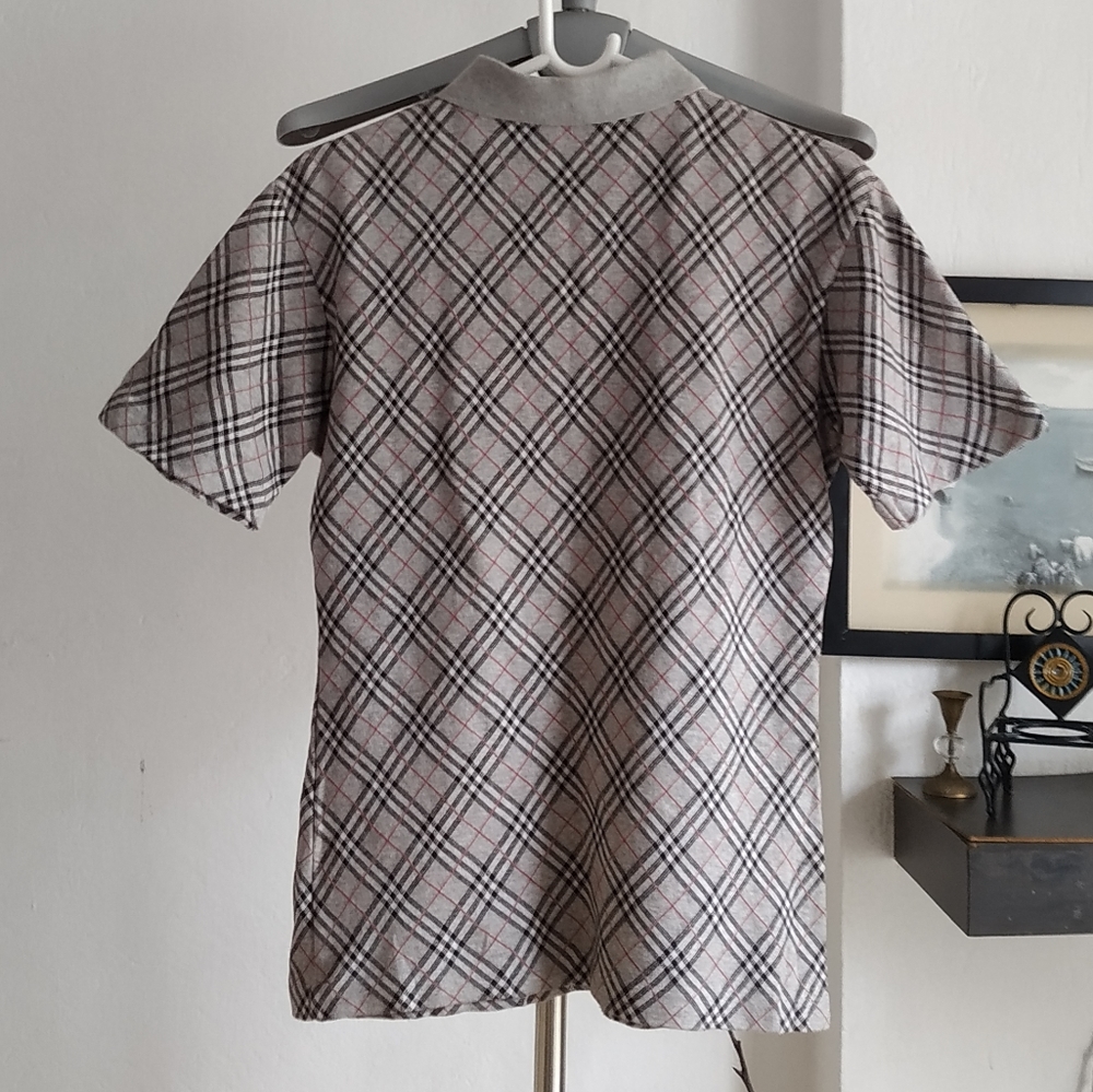 Authentic Burberry Plaid Polo Shirt with gold Burberry button's - Picture 3 of 10